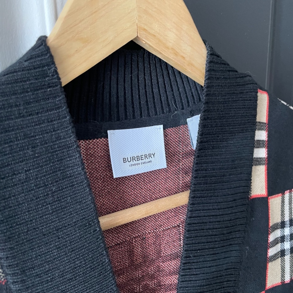 EMT 420 Burberry Chequer Merino Wool Blend Cardigan - Picture 3 of 8